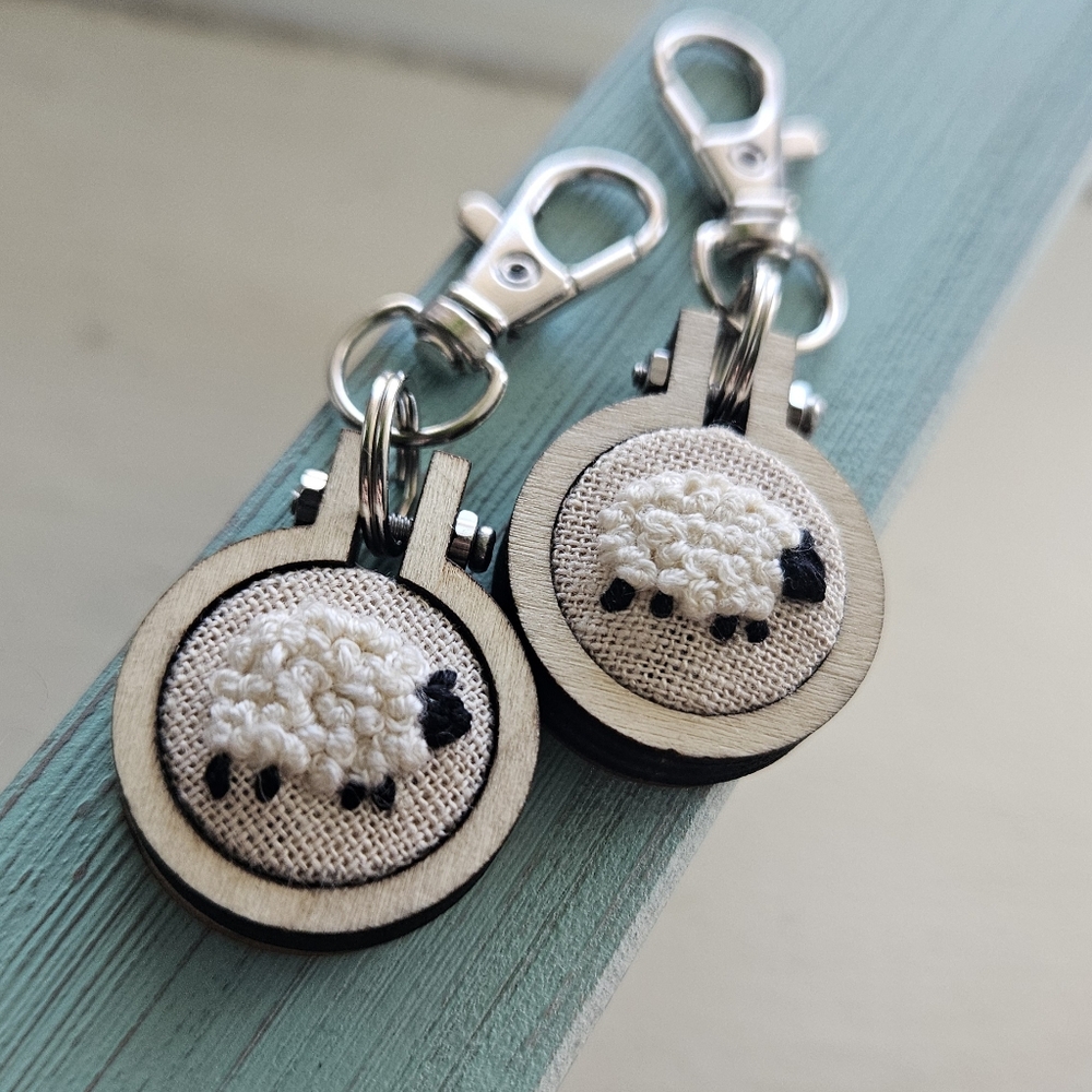 Sheep Embroidered Keychain